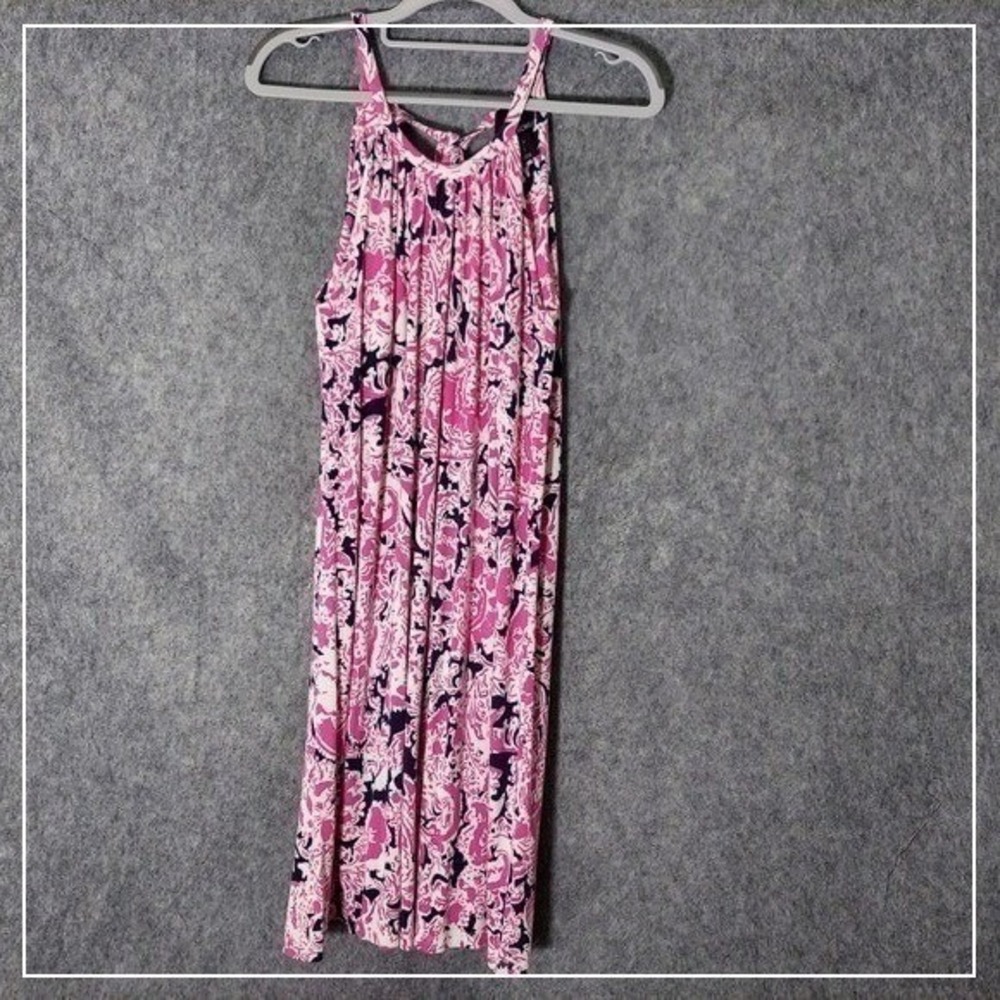 Cynthia Rowley Dress Women‎ S Pink Floral Halter Ruched Bow Cottagecore Coquette